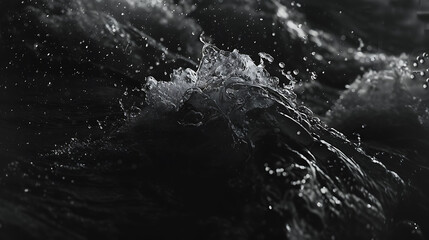 Black and white photo of ocean wave. The wave is crashing against the shore, creating a dramatic...