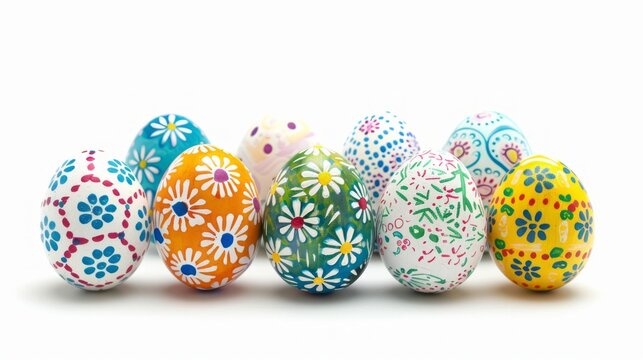 Vibrant handcrafted easter eggs, stunningly isolated on white background for seasonal celebrations and decorations

