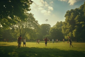 Obraz na płótnie Canvas People playing frisbee in a park
