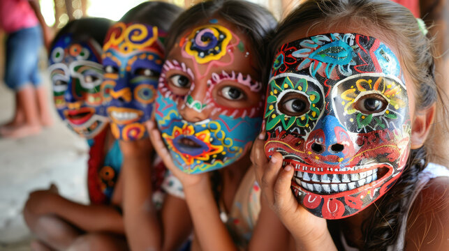 Children with Mexican holiday masks