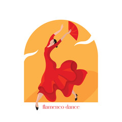 illustration of Spanish Andalusian dance - flamenco dance on an orange background
