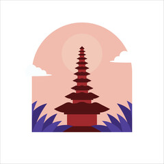 illustration of balinese temple silhouette with plants