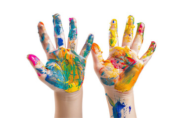 A close-up of colorful, hand-painted hands
