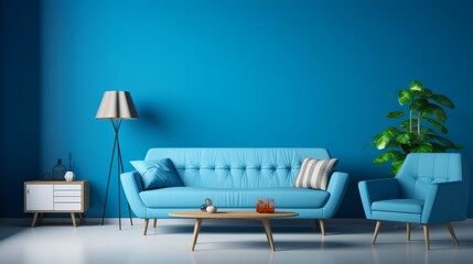 Fototapeta na wymiar Modern blue living room design with sofa and furniture