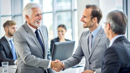 Senior Businessman Handshake at Meeting, Closing Sales Deal