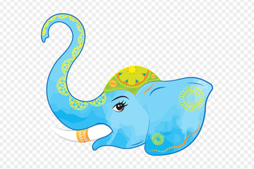 Elephant face illustration on transparent background