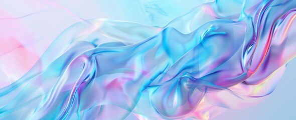 Neon fluid and silky textures merge in an ambient dance of light and energy, creating a dynamic display of blue and pink waves.