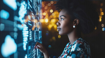 Portrait of african american businesswoman working with virtual screen