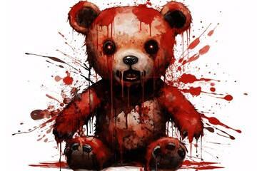 a teddy bear with blood splatters - obrazy, fototapety, plakaty