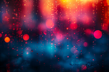 背景素材 - 雨上がりの窓ガラスに反射する夜の街の明かり - obrazy, fototapety, plakaty