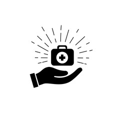 care first aid on hand icon  vector with sunburst