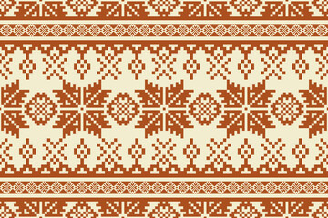 Ethnic geometric embroidery floral pattern. Vector embroidery folk geometric floral shape seamless pattern. Ethnic cross stitch pattern use for fabric, textile, home decoration elements, upholstery.