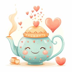A cartoon teapot with a smiling face and a heart on top