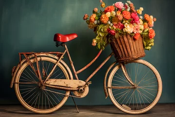 Foto auf Alu-Dibond A bicycle with a basket full of flowers on it. © Алла Морозова