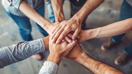 Diverse hands symbolize teamwork, empathy, partnership, and social connection in business