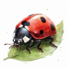 A ladybug is on a leaf