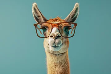 Raamstickers a llama wearing glasses © Serghei11