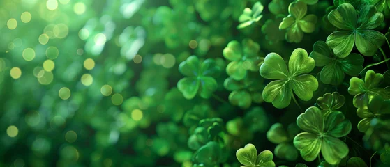 Foto op Canvas Clover Leaves Glittering with Morning Dew, A lush carpet of green clover leaves glistens with dew under the soft morning light, evoking a fresh and serene ambiance. © petrrgoskov