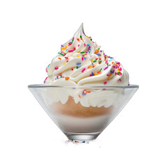 a glass bowl of whipped cream with sprinkles png