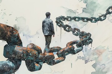 Illustration of man are going on the chain - obrazy, fototapety, plakaty