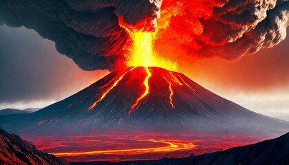 Fototapeta premium 山頂から噴火する火山とマグマ_03