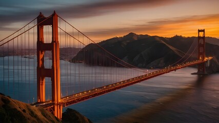 Fototapeta na wymiar golden gate bridge at sunset. the sun sets over the golden gate bridge.