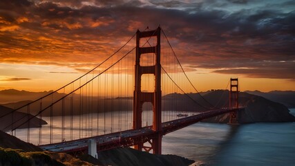 Fototapeta na wymiar golden gate bridge at sunset. the sun sets over the golden gate bridge.
