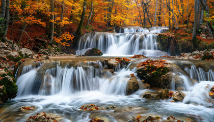 incredibly beautiful autumn waterfall in long exposure