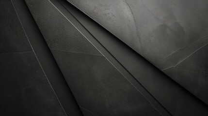 Overlapping angled panels in modern black and grey. Sleek aesthetic of textured shades in abstract design. Contemporary black panel overlay with angular precision.