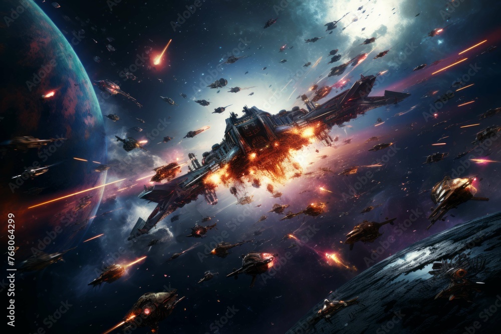 Canvas Prints epic space battle between spaceships