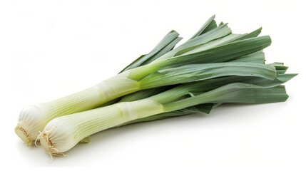 Fresh green leek vegetable isolated on a white background, perfect for culinary concepts