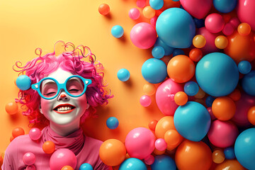 Cheerful, bright card with a clown. Concepts of April Fool's Day or April Fool's Day. - obrazy, fototapety, plakaty