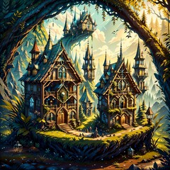 A fabulous house in the forest. Fantasy houses.