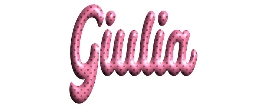 Giulia  - pink color with dots, fabric style -name - three-dimensional effect tubular writing - Vector graphics - Word for greetings, banners, card, prints, cricut, silhouette, sublimation
