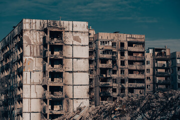 destroyed and burned houses in the city Russia Ukraine war