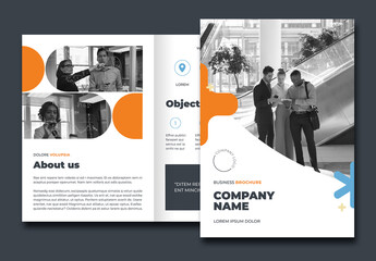Blue and Orange Brochure Layout with Geometric Accents