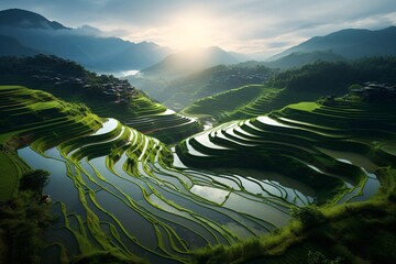 a rice terraces with water in the middle