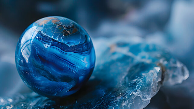 Close-up image of a piece of a blue marble ball