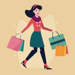 Enchanting Elegance Captivating Fashion Illustration of a Beautiful Girl Shopping