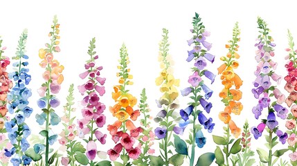Vibrant Watercolor Foxglove Flowers in Blooming Botanical Garden - obrazy, fototapety, plakaty