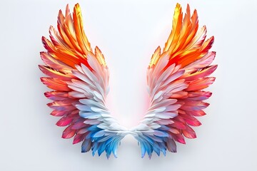 Obraz premium Colorful angel wings on a white background, 3D rendered illustration