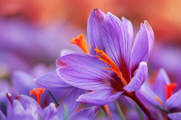 Purple colored saffron crocus flower which it's stigmas are used to make saffron spice, food...