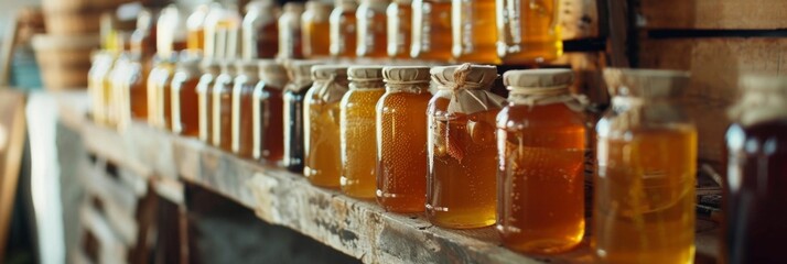 Natural honey products at a honey farm - obrazy, fototapety, plakaty