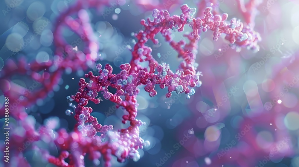 Aufkleber a highly detailed close-up of a dna double helix structure in shades of pink, surrounded by a soft b