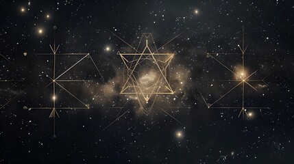 Cosmic backdrop featuring a glowing Star of David, stars, and nebulae. Mystical space pattern, perfect for backgrounds. Ethereal universe charm. AI - obrazy, fototapety, plakaty