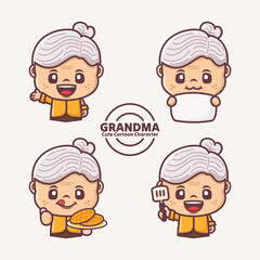 cute grandma cartoon character with different expressions