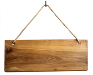 hanging wooden signboard isolated on transparent background. generative ai	