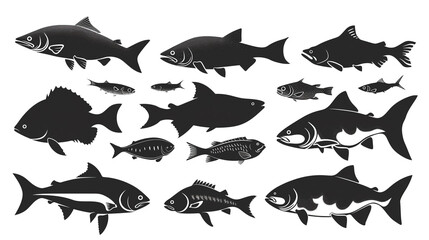 set of fish silhouettes isolated