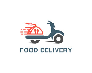 Scooter food delivery silhouette logo design icon vector template.