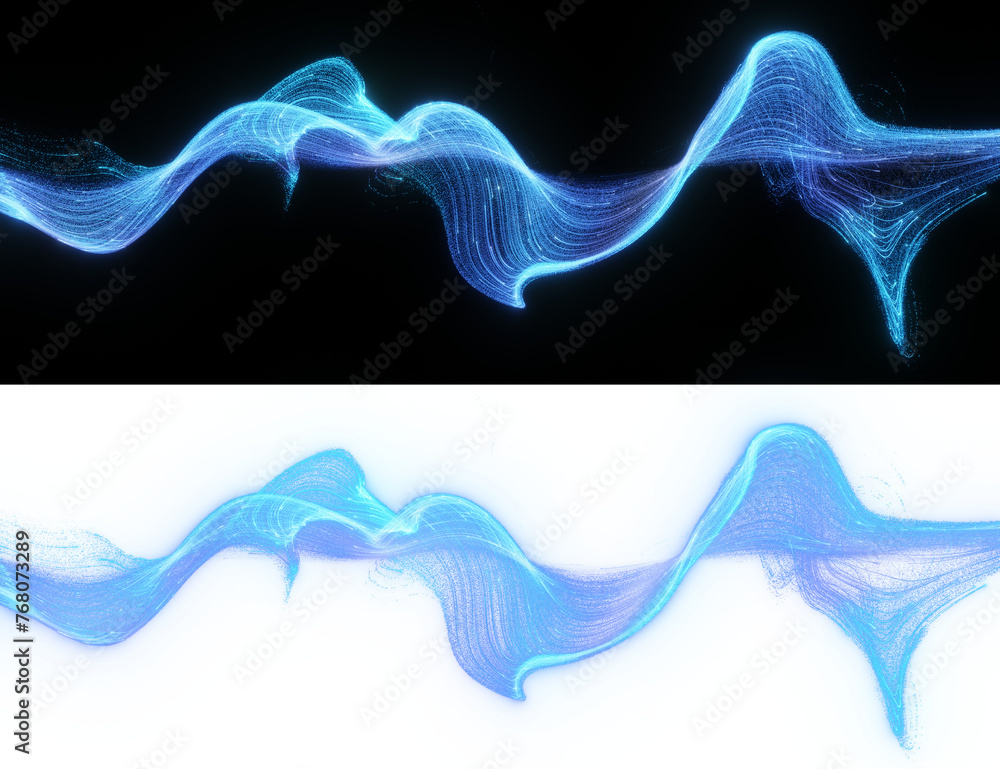 Poster flowing stream of particle light creates a graceful arc over a black and alpha backdrop, perfect for